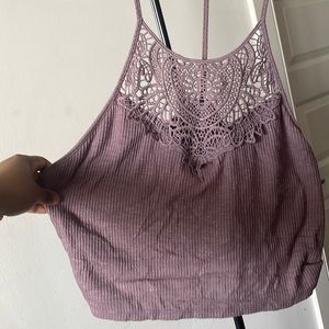 Purple razor back crop top with bra cups attached